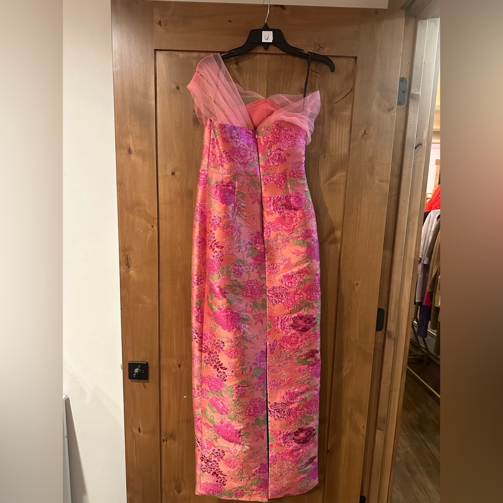 Theia Beverly Draped One Shoulder Jacquard Dress - Picture 6 of 6